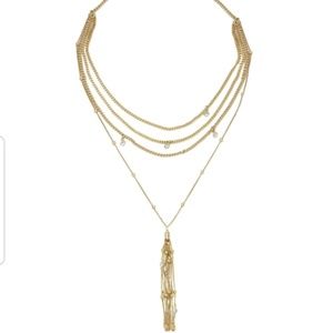 Ettika Layered Chain Drop Tassel 18k Gold Plated Necklace Rachel Zoe